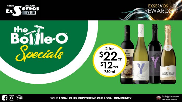 19 Crimes Shiraz, Yalumba Y Range or Jacobs Creek Chardonnay Pinot Noir