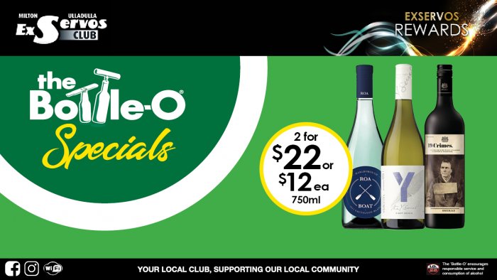 Roa Boat Sauvignon Blanc,  Yalumba Y Range or 19 Crimes Shiraz