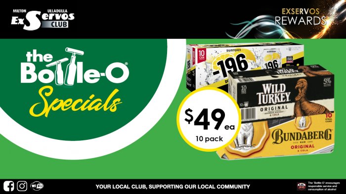 Suntory -196 Double Lemon, Wild Turkey  & Cola or Bundaberg Rum & Cola