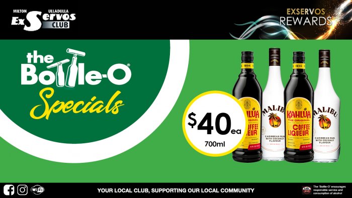 Kahlua Coffee Liqueur or Malibu Coconut Rum