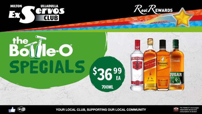 Smirnoff Vodka, Johnnie Walker Red Label, Bundaberg Rum Original or Cougar Bourbon