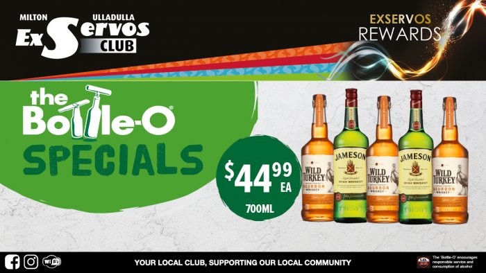 Wild Turkey 86.8 Proof or Jameson Irish Whisky