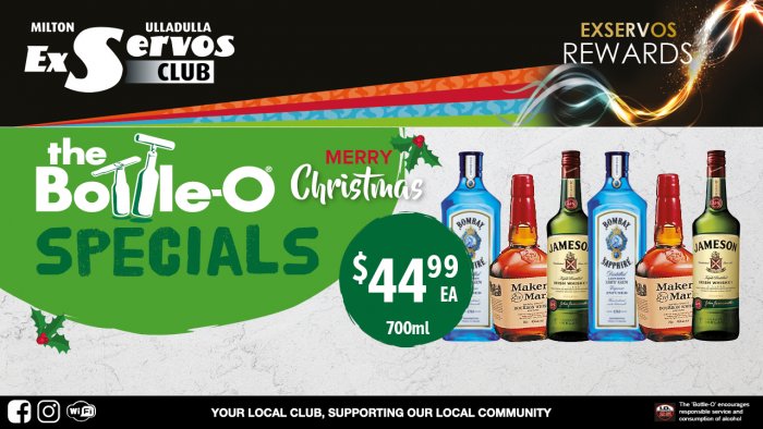 Bombay Sapphire Dry Gin, Makers Mark Bourbon or Jameson Irish Whisky