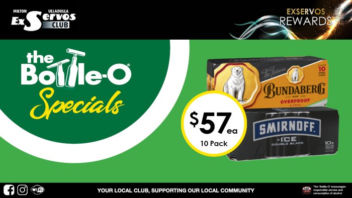 Bundaberg OP Rum & Cola or Smirnoff Ice Double Black