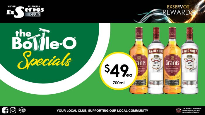 Grant’s Scotch or Smirnoff Vodka