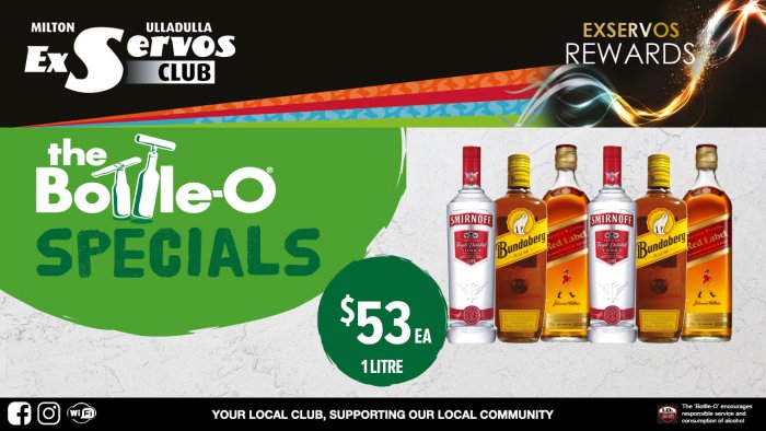 Smirnoff Vodka, Bundaberg Rum and Johnnie Walker Red Label