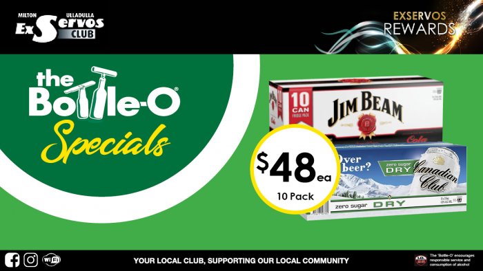 Jim Beam & Cola or Canadian Club  & Cola or Dry