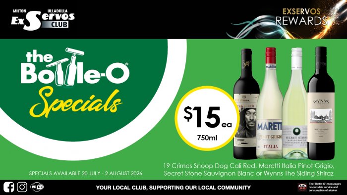 19 Crimes Snoop Cali Red, Maretti Italia Pinot Grigio, Secret Stone Sauvignon Blanc or Wynn