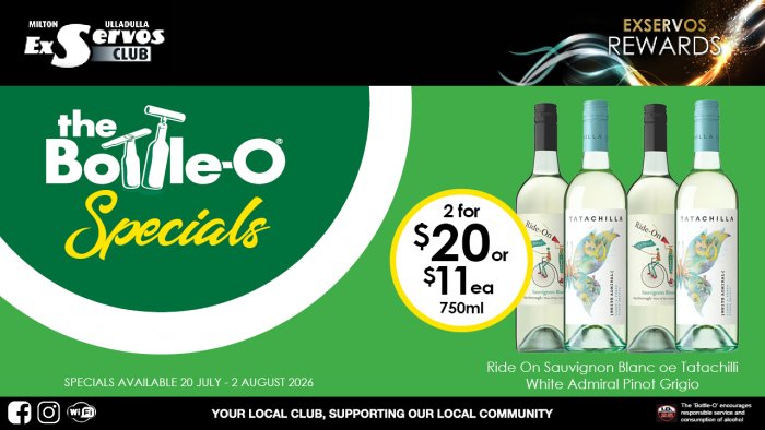 Ride On Sauvignon Blanc or Tatachilla White Admiral Pinot Grigio