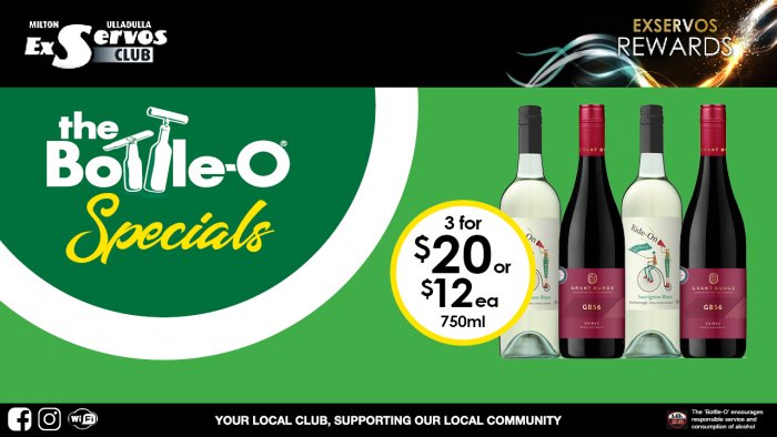 Ride On Sauvignon Blanc or Grant Burge GB56 Shiraz