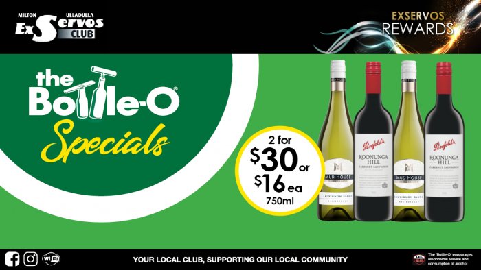 Mud House Sauvignon Blanc or Penfolds Koonunga Hill Cab Sauv