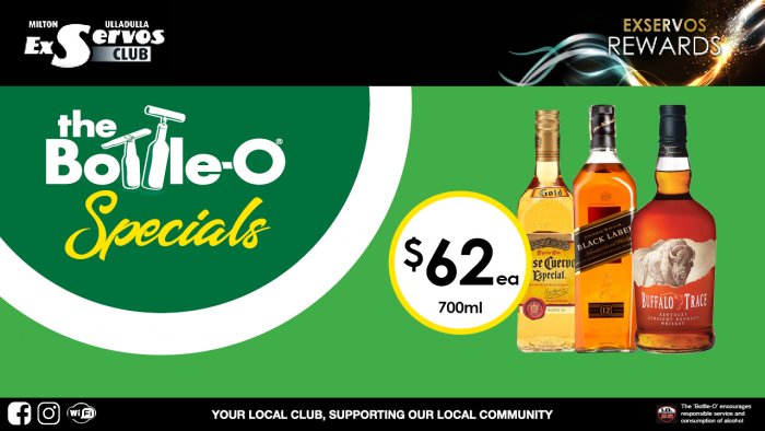 Jose Cuervo Especial Tequila, Johnnie  Walker Black Label or Buffalo Trace Bourbon