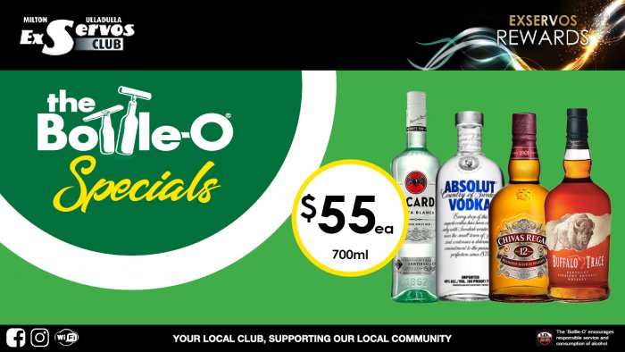 Bacardi, Absolut Vodka, Chivas Regal Scotch or Buffalo Trace Bourbon