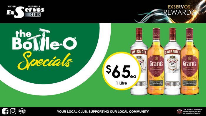 Smirnoff Vodka or Grant’s Scotch