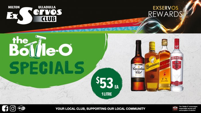 Canadian Club, Bundaberg Rum, Johnnie Walker Red Label or Smirnoff Vodka